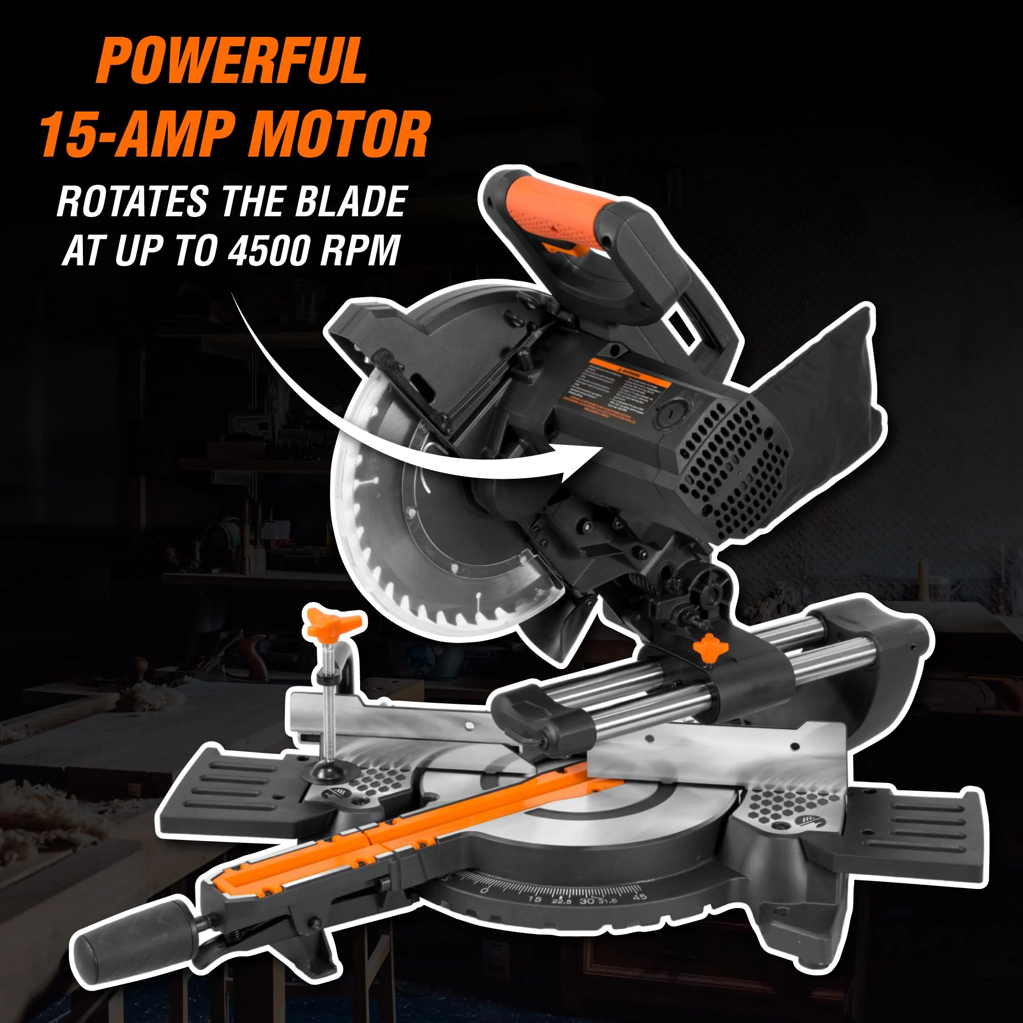 WEN 10-Inch Single Bevel Sliding Compound Miter Saw, 15-Amp Motor, 40-Tooth Carbide Blade, Laser Guide, Compact Design, MM1011T - Image 2