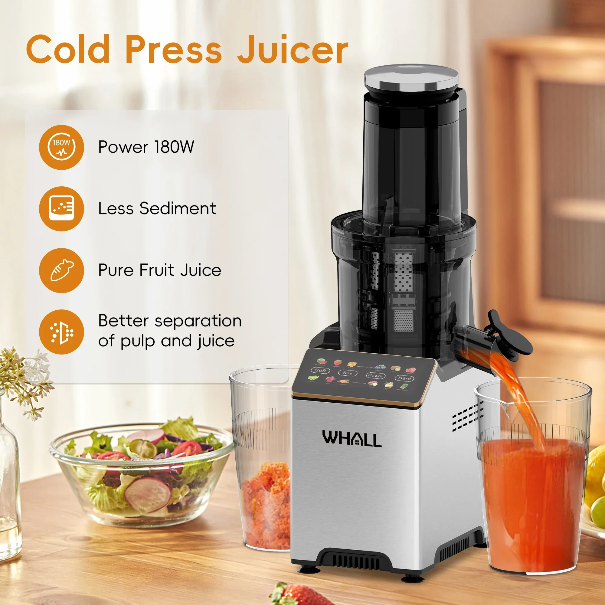 WHALL juicer Cold Press Vertical Juicer Machine With Touchscreen - Image 5