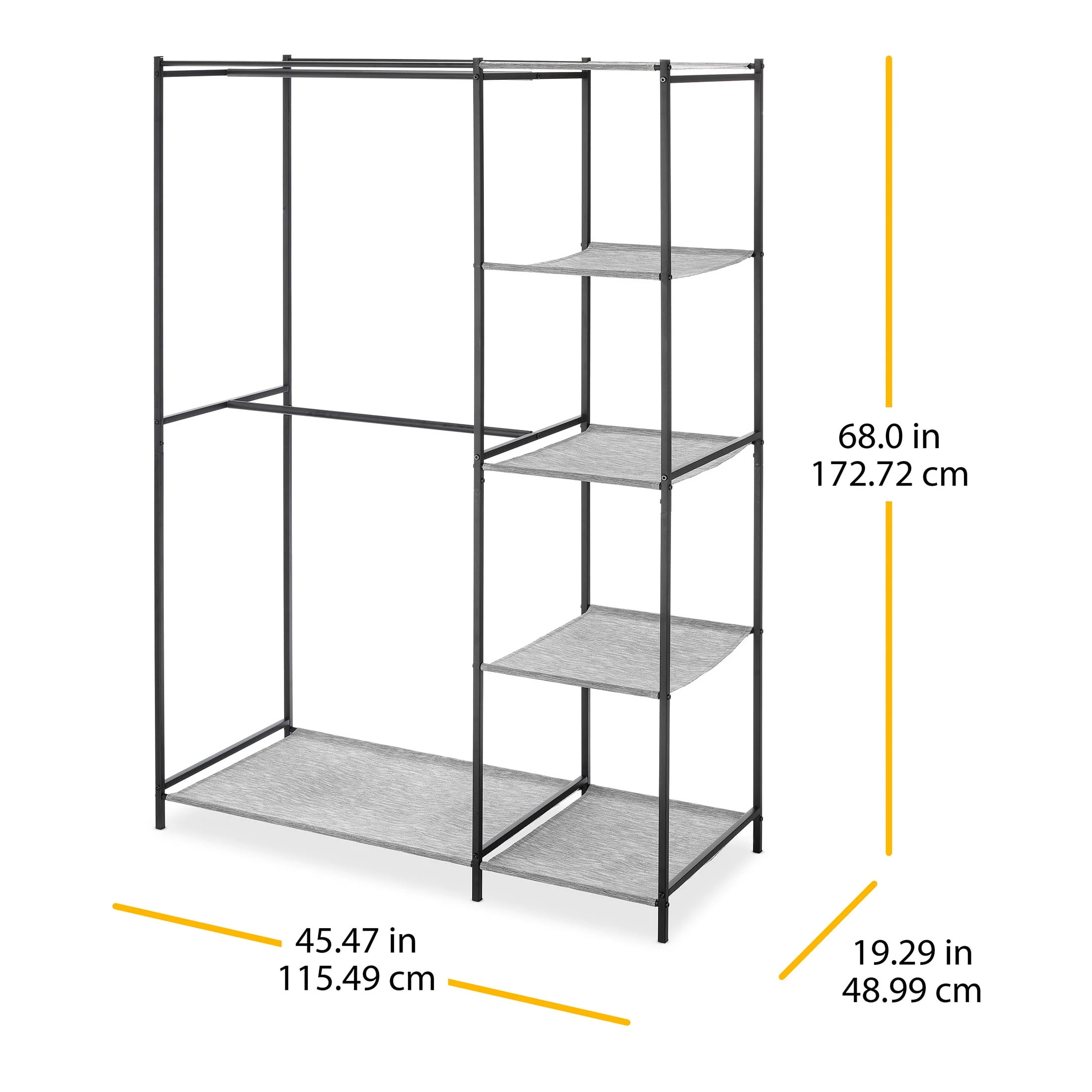 Whitmor Double Rod Closet with 5 Shelves, Heavy-Duty Steel Frame, Matte Black, Portable Closet Organizer, 6898-11296 - Image 4