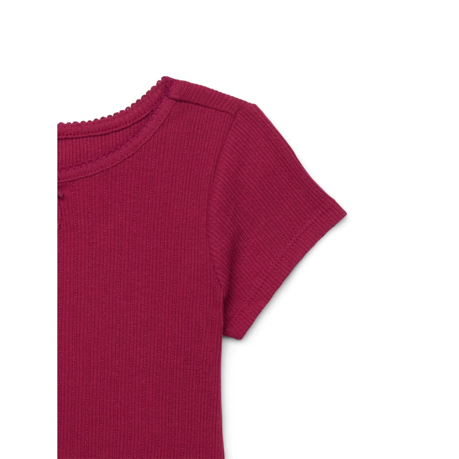 Wonder Nation Girls Ribbed Pointelle Keyhole T-Shirt, M (7/8), Magenta Berry