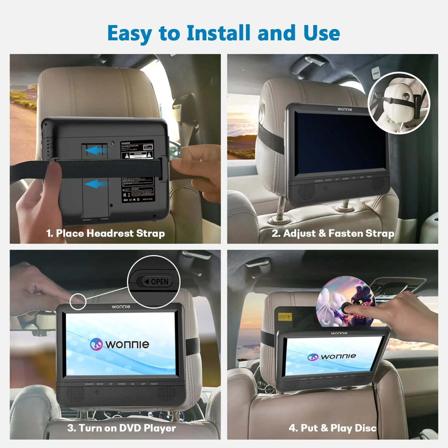 WONNIE Portable DVD Player for Car 7" Headrest DVD Player 2 Count - Image 2