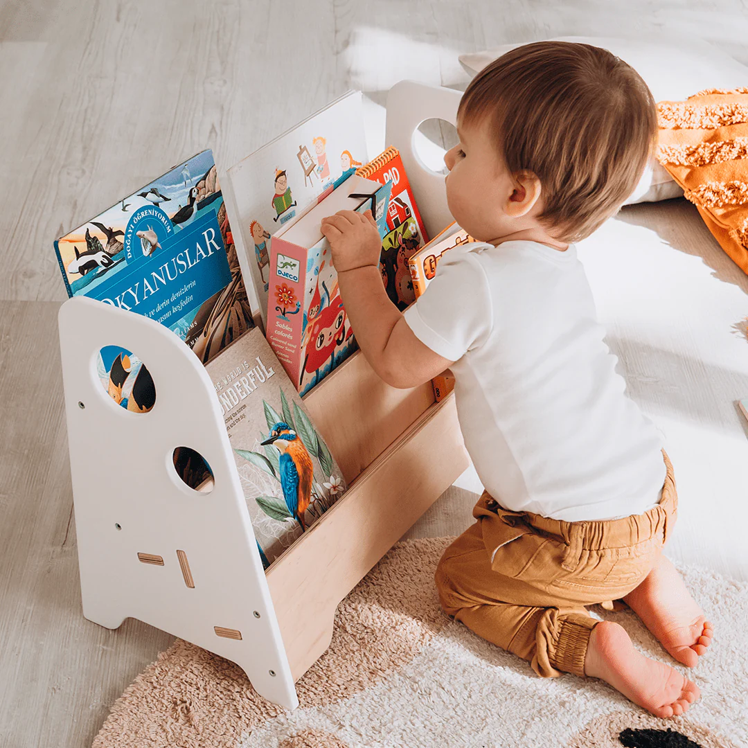 WoodandHearts Montessori Wooden Adam Bookshelf for Toddlers, 2-Shelves, White and Natural Birch Plywood, Minimalist Design, 22in x 9.8in x 14.5in, AAFG008 - Image 7