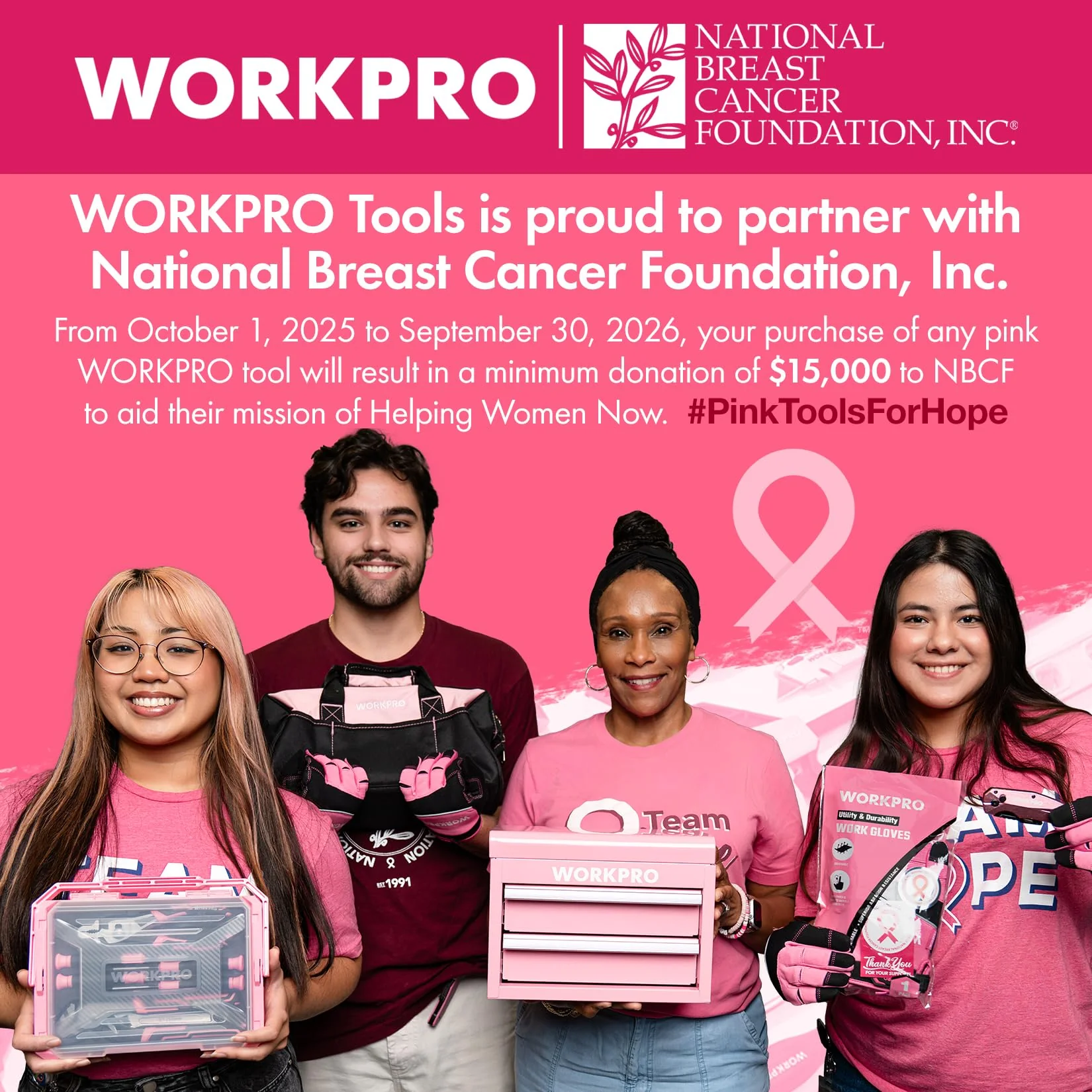 WORKPRO 12V Cordless Drill Driver Kit, 1.5Ah Lithium-Ion Battery, 18+1 Torque Settings, 3/8-Inch Keyless Chuck, Pink, 61-Piece Home Tool Set with Storage Bag - Image 2