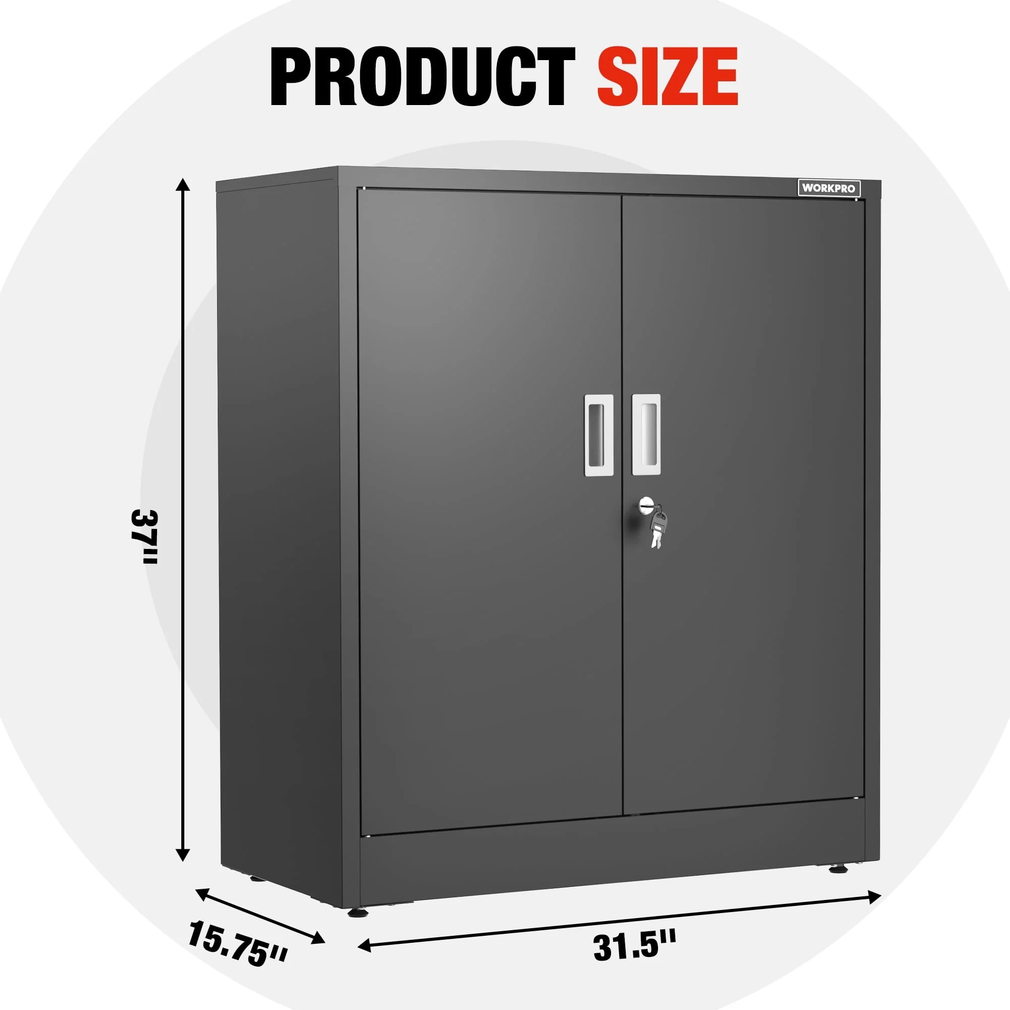 WORKPRO Black Small Industrial Metal Storage Cabinet w/Doors & Shelves - Adjustable
