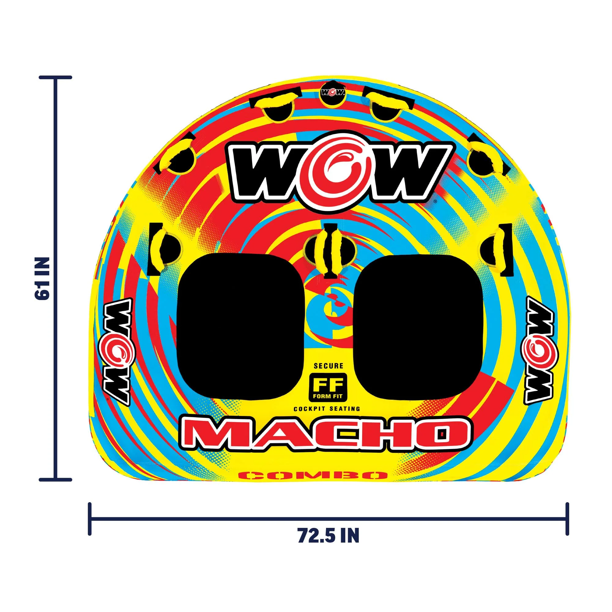 WOW Watersports Macho 2 Person Deck Cockpit Inflatable Towable Water Tube, Heavy-Duty PVC, UV-Protected Nylon, 340 lb Capacity, 16-1010 - Image 6