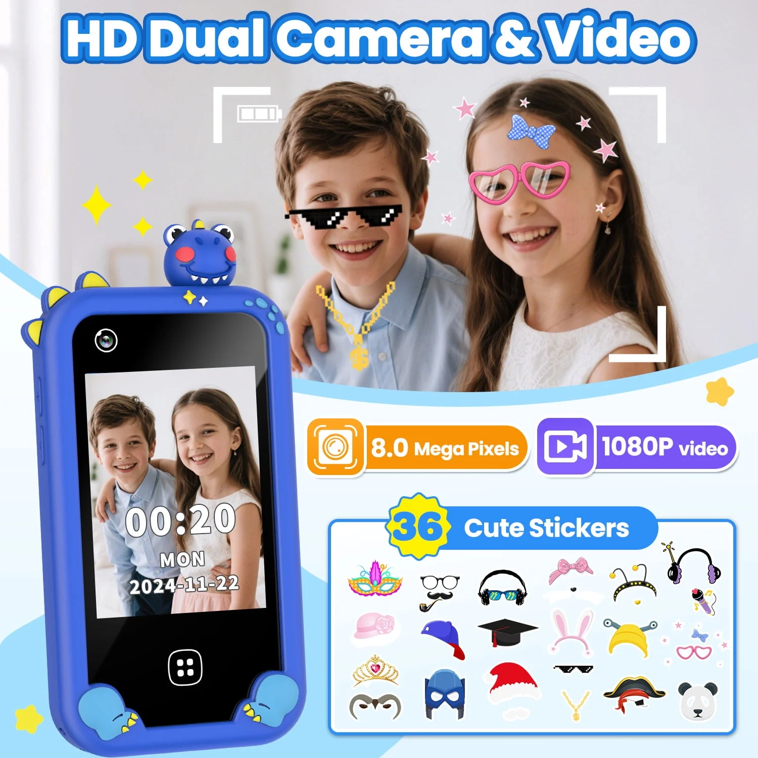 Wuszhor Xa35 Kids Smart Phone, Educational Learning Toy with Touchscreen, Dual HD Cameras, 8GB SD Card - Image 5