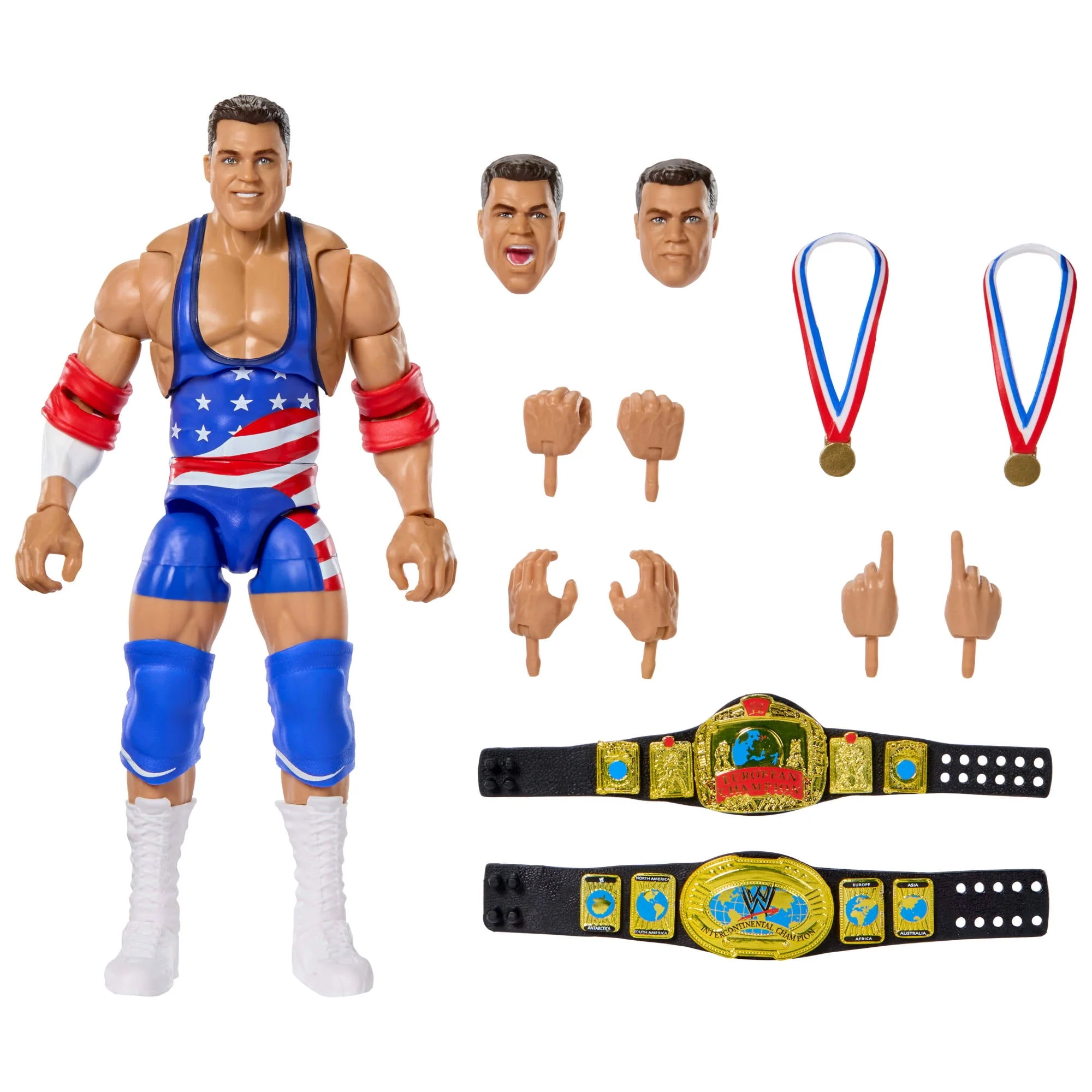 WWE Ultimate Edition Monday Night War Kurt Angle 6-Inch Action Figure with Swappable Heads, Hands, and Authentic Ring Gear JHX51