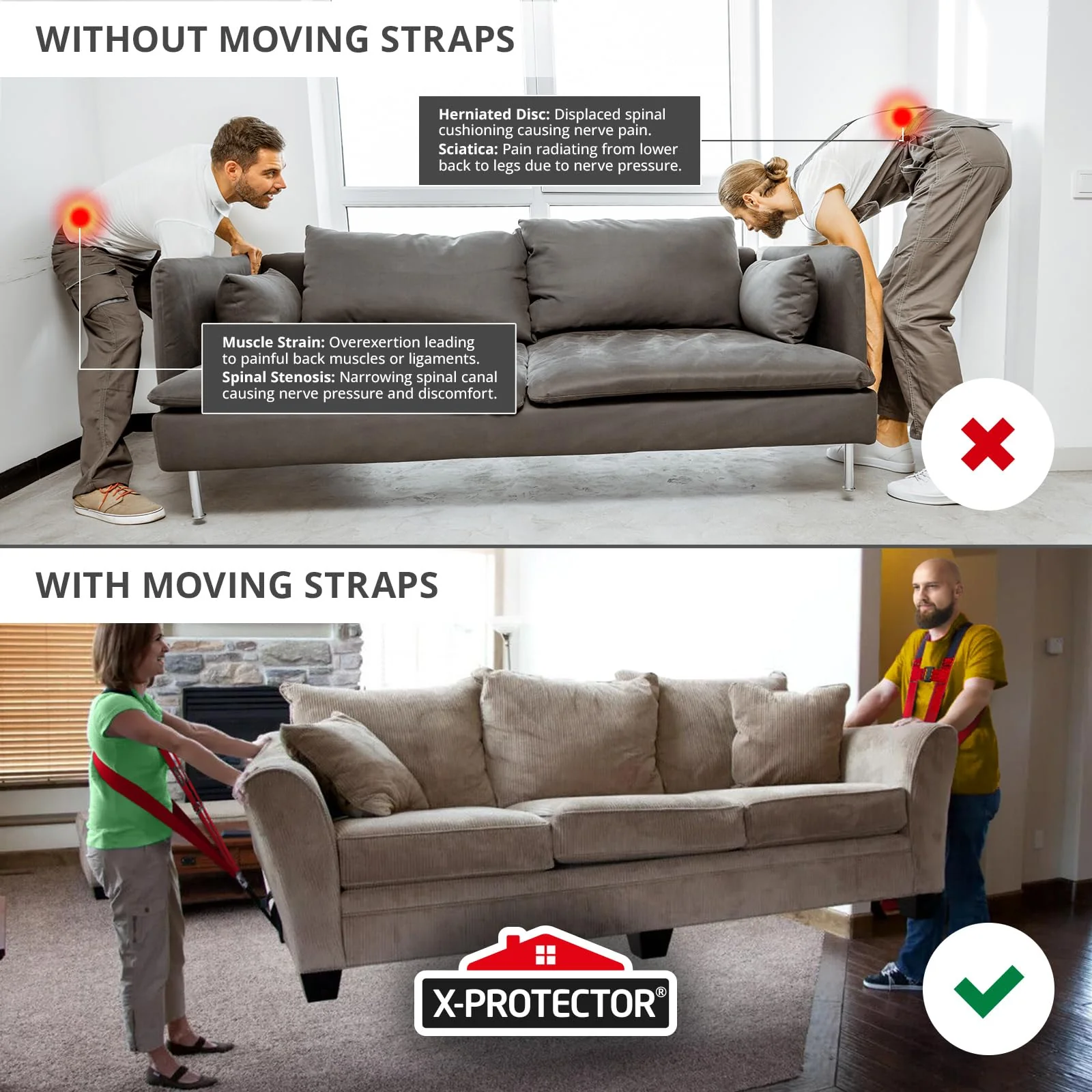 X-Protector Moving Straps - 2 Pairs - Lifting Straps for 2 Movers - Move Furniture Easily and Safely - Perfect for Lifting and Moving Heavy Objects (Adjustable Length 50-118) - Image 4