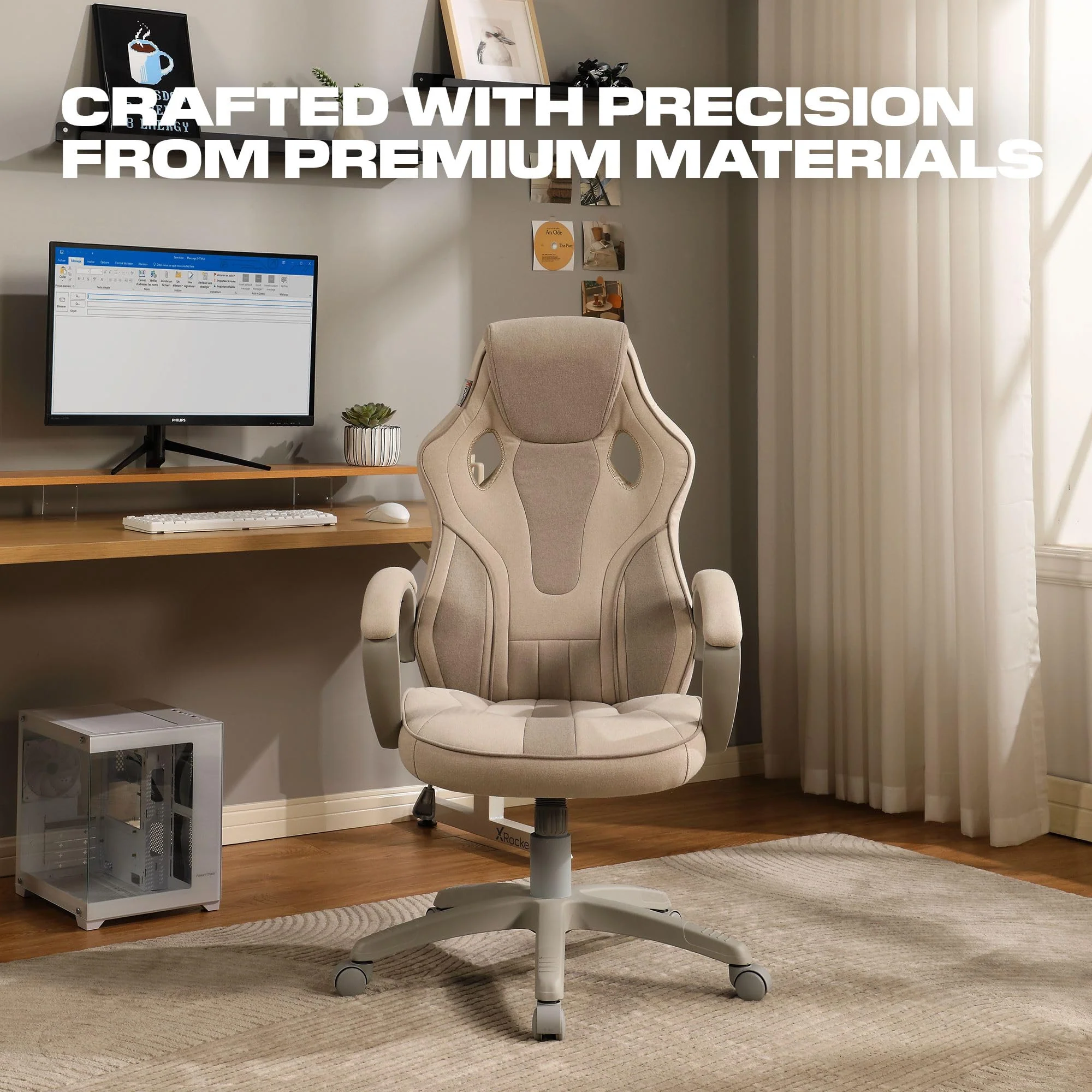 X Rocker Raya Cream PC Gaming Chair with Adjustable Height, Ergonomic Lumbar Support, Plush Cushioning, Wood and Metal Frame, 7006401 - Image 6