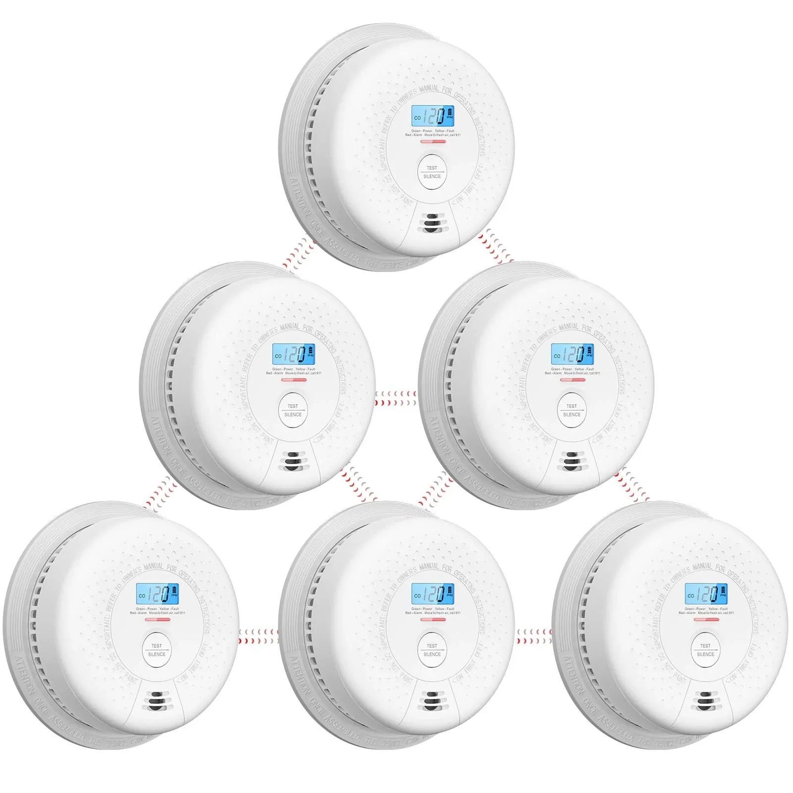X-Sense SC01-W Smoke Detector Carbon Monoxide Detector Combo 10 Year Battery Wireless Fire Alarms Smoke Detectors, 6-Pack