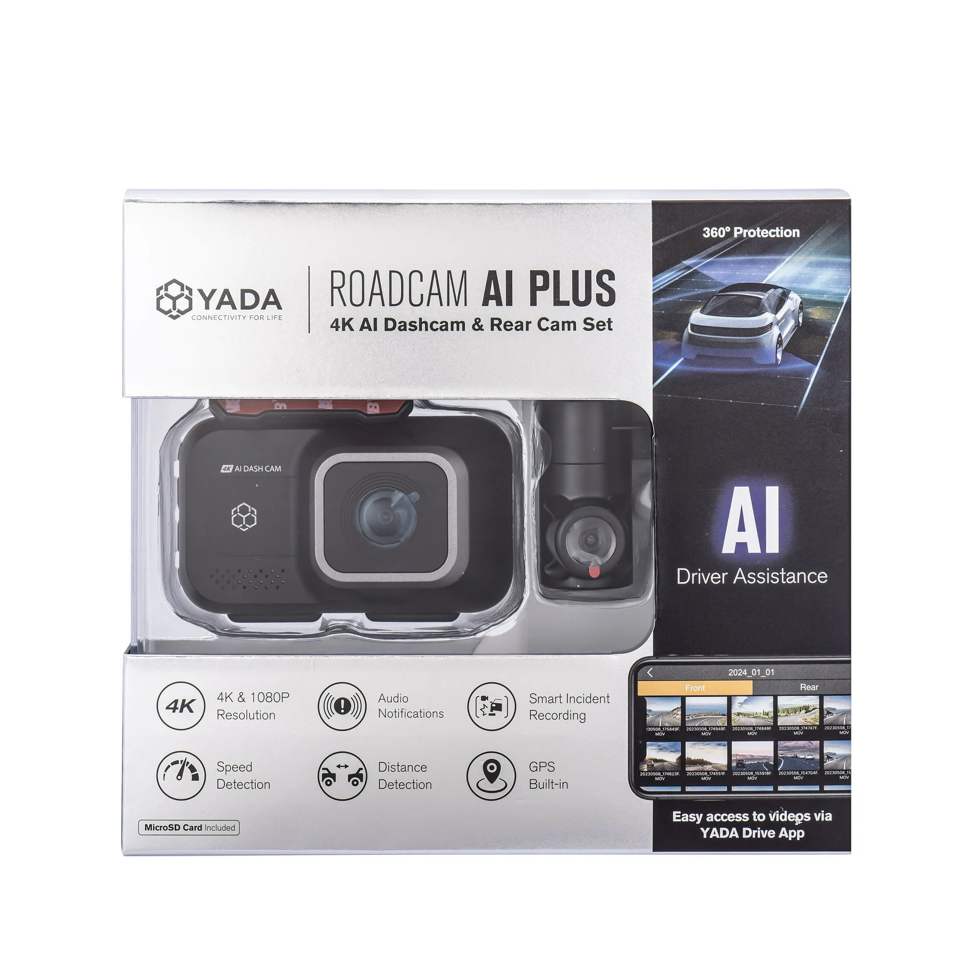 Yada BT533642-6/2 Roadcam AI Plus, Front and Rear 1080P, 4K Dash Camera with Advanced Ai Driver Assistance - Image 6