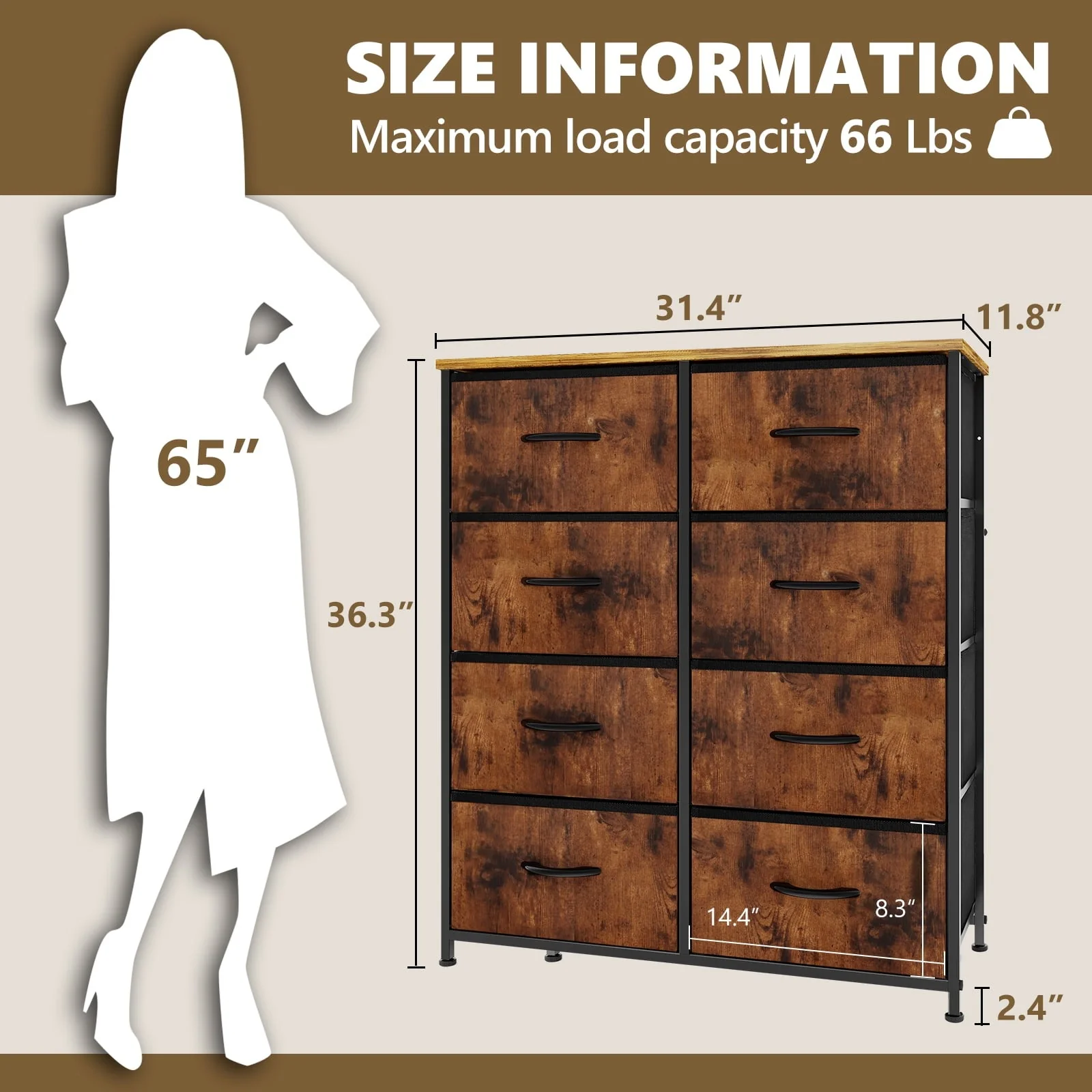 Yangming 8 Drawer Fabric Dresser for Bedroom, Chest of Drawer Organizer Storage Cabinet for Closet - Image 4