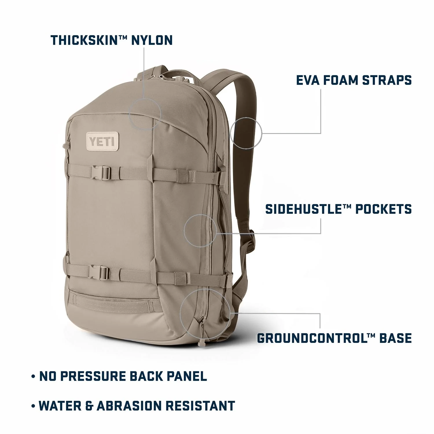 YETI Crossroads 27L Backpack, Water Resistant TuffSkin Nylon, Cape Dark Taupe, Daypack for Hiking and Travel, 26010000323 - Image 2