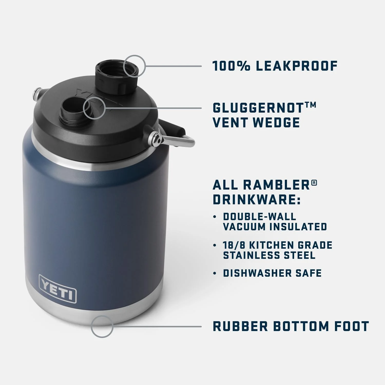 YETI Rambler Half Gallon Jug 2.0, Vacuum Insulated, Leakproof