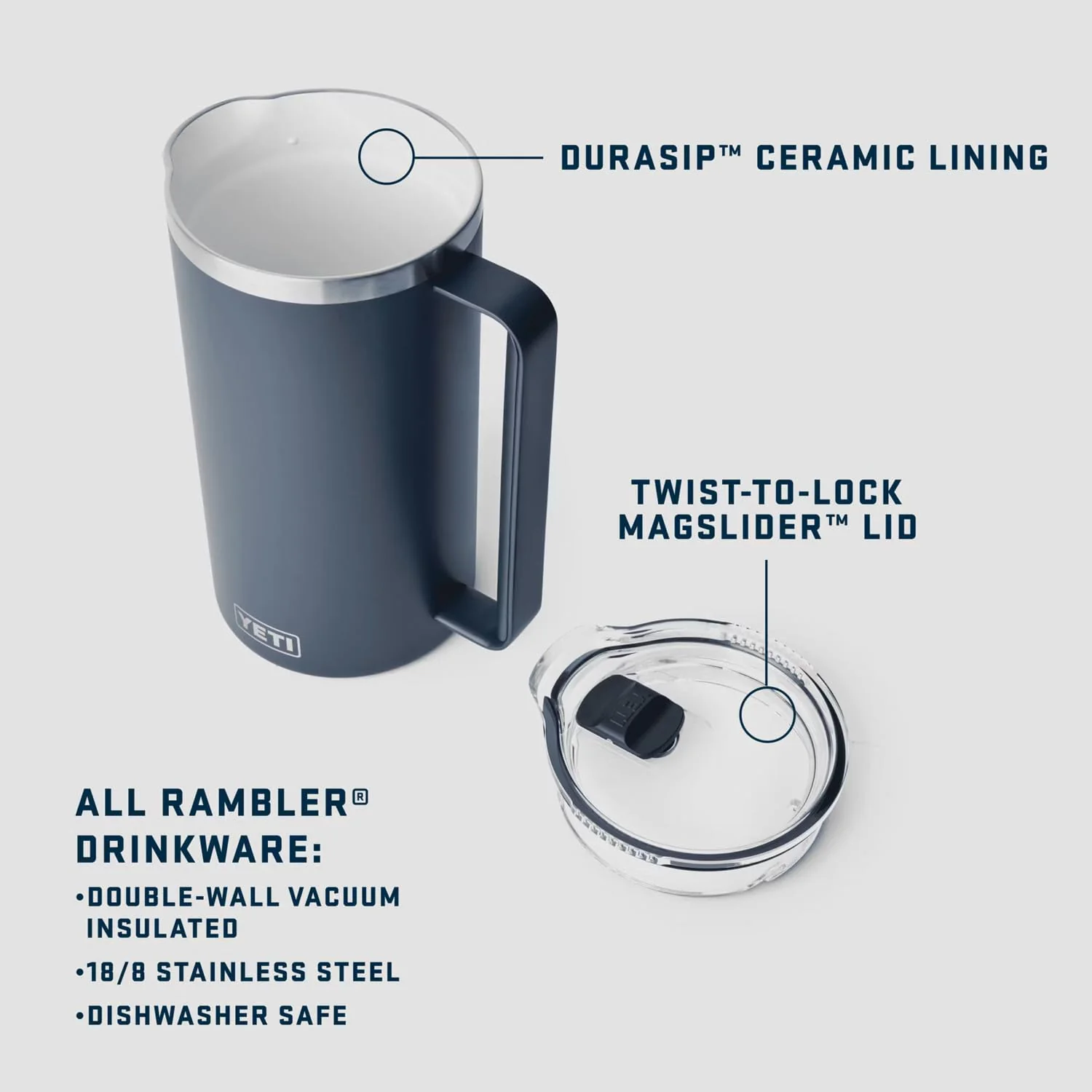 YETI Rambler 64 oz Pitcher, Double-Wall Vacuum Insulated, Stainless Steel with MagSlider Lid, Big Sky Blue, 81628615 - Image 2
