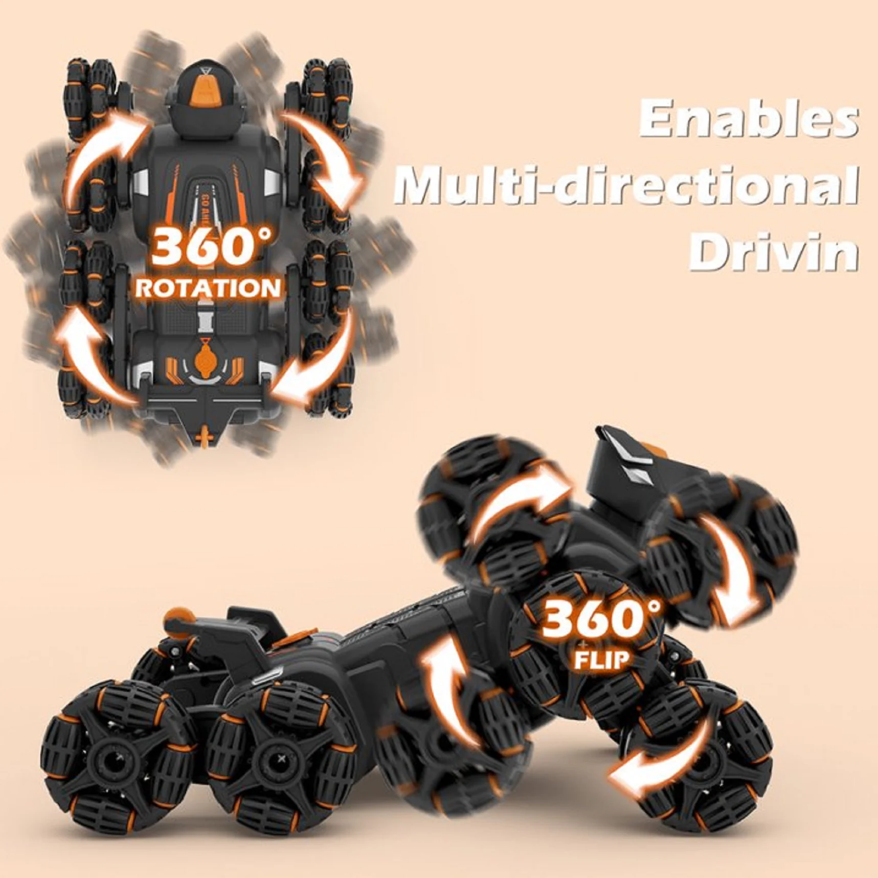Yexmas JC015 8WD Gesture Sensing Stunt Rc Cars, Orange - Image 2