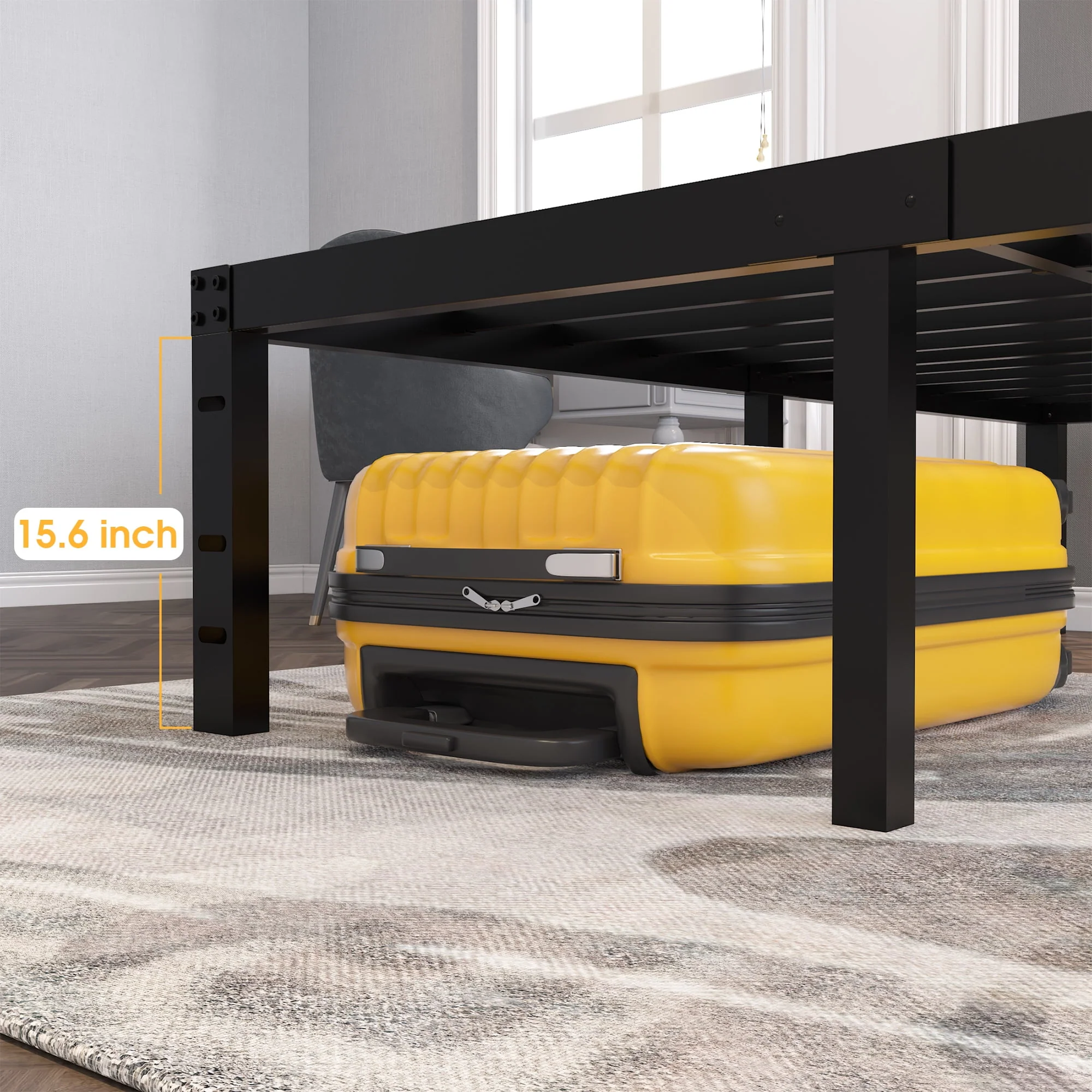 Yookare 18 Inch Heavy Duty Platform Bed Frame, Metal, Black, Queen, 4000 lbs Capacity - Image 5
