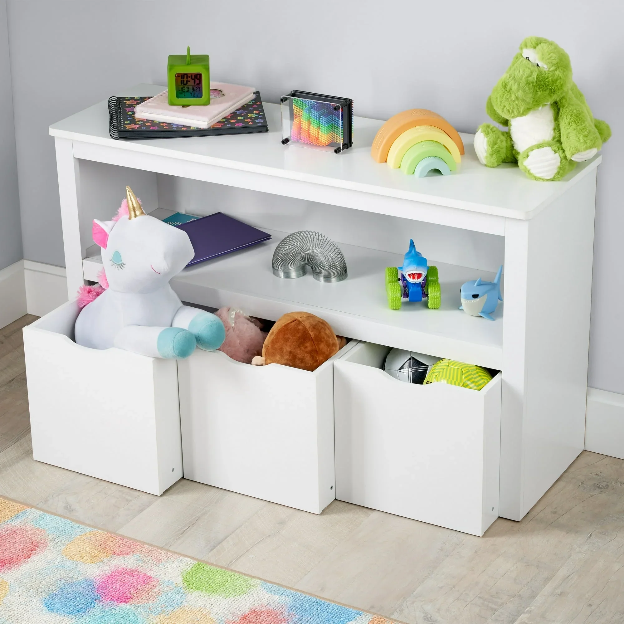 Your Zone YZ5336278612002 Kids Toy Storage Cabinet with Three Rolling Bins, White Finish - Image 3