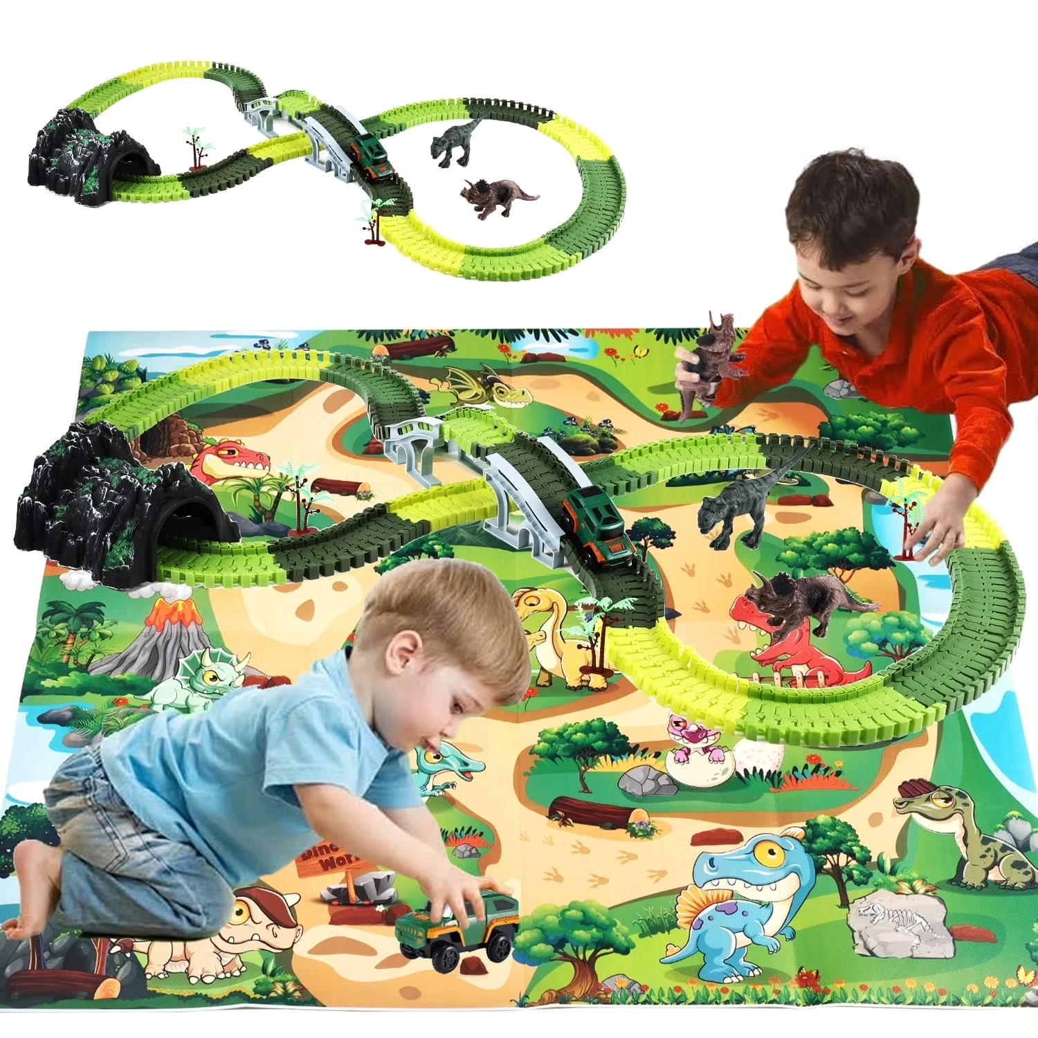 Zacro GYH0022 Dinosaur Toy Racing Car Track Set, 240-Piece Flexible Track Set with Play Mat for Toddlers, Boys and Girls, Gift for 3 4 5 6 7 8 Year Olds - Image 2