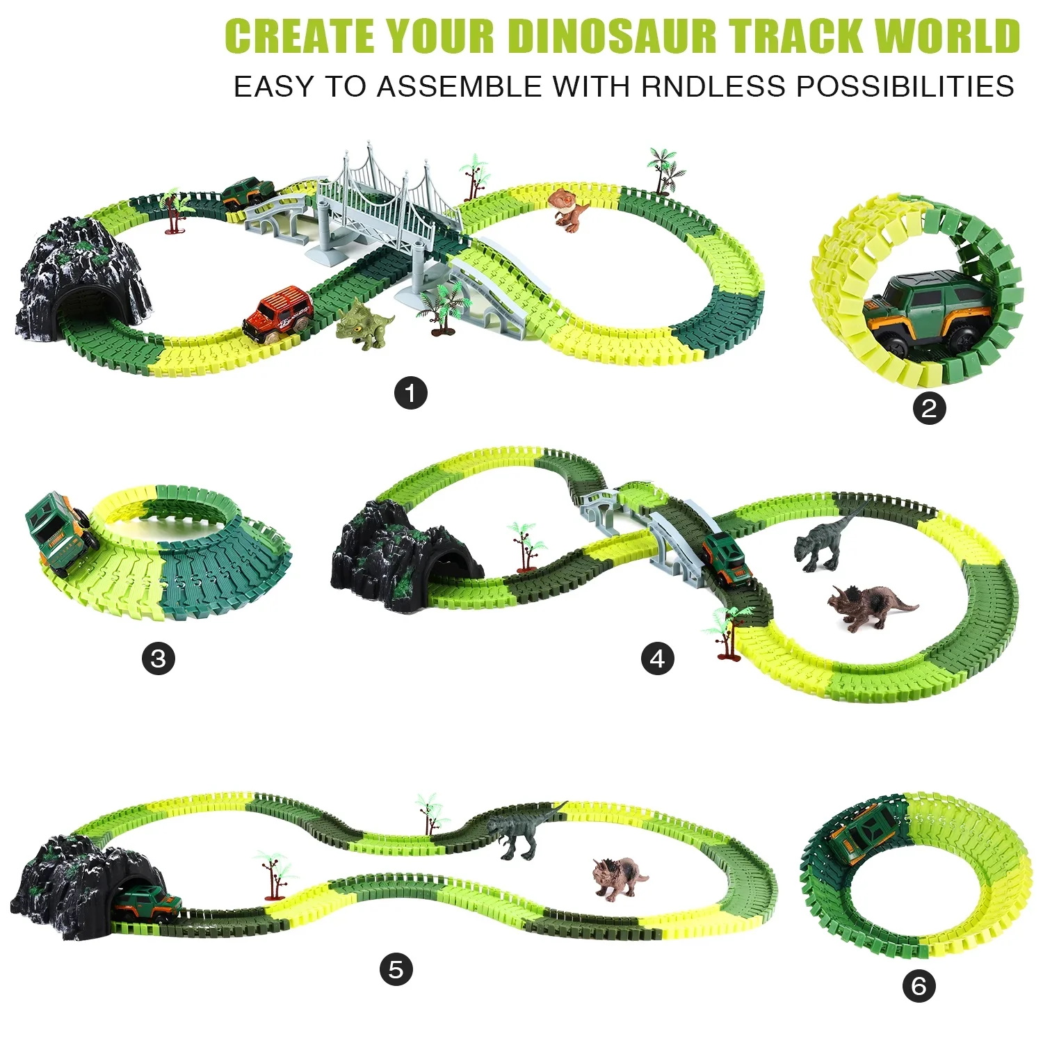 Zacro GYH0022 Dinosaur Toy Racing Car Track Set, 240-Piece Flexible Track Set with Play Mat for Toddlers, Boys and Girls, Gift for 3 4 5 6 7 8 Year Olds - Image 3