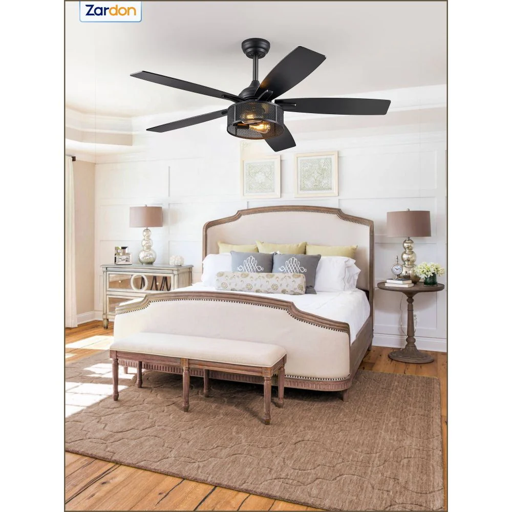 Zardon 52 Inch Black Ceiling Fan with Light and Remote, Farmhouse and Quiet 6-Speed Reversible DC Motor - Image 4