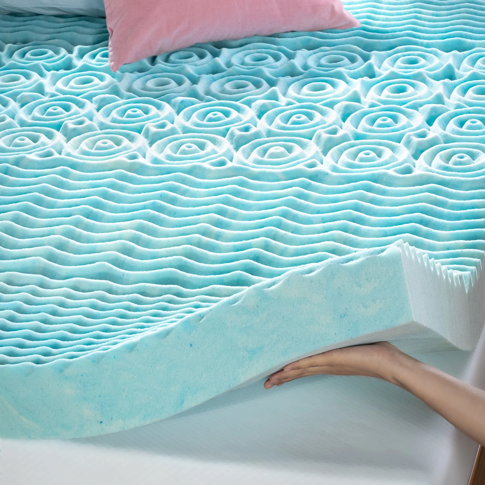 Zinus 84155009673 Spa Sensations 3 in Green Tea Gel Memory Foam Zoned Support Mattress Topper, Medium Firmness, Antimicrobial, Queen - Image 6