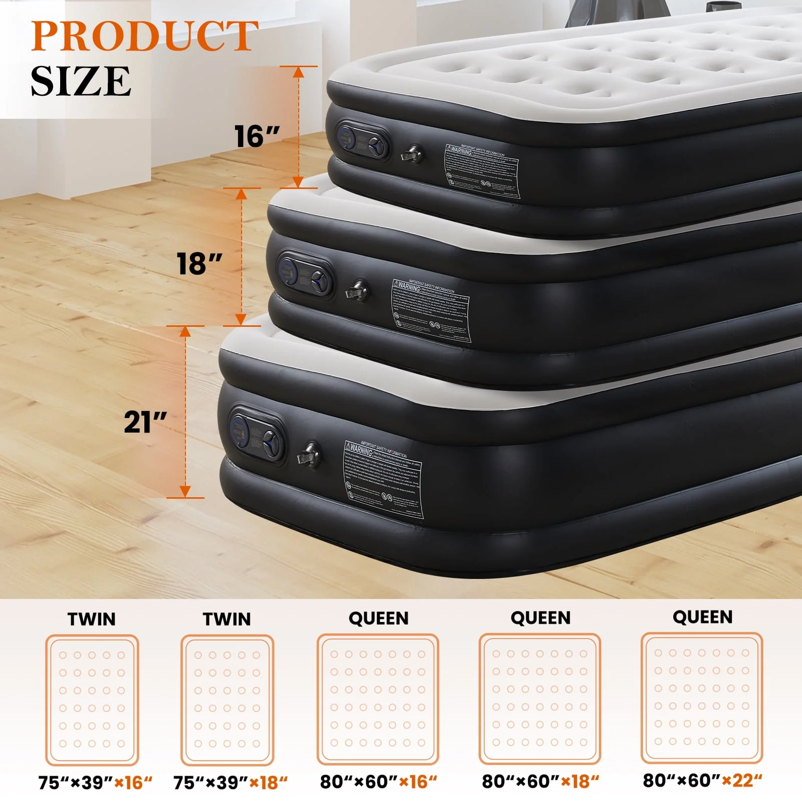 ZUNMOS Queen Air Mattress, 18" H Portable Low Noise Colchone Inflable with Built in Pump - Image 2